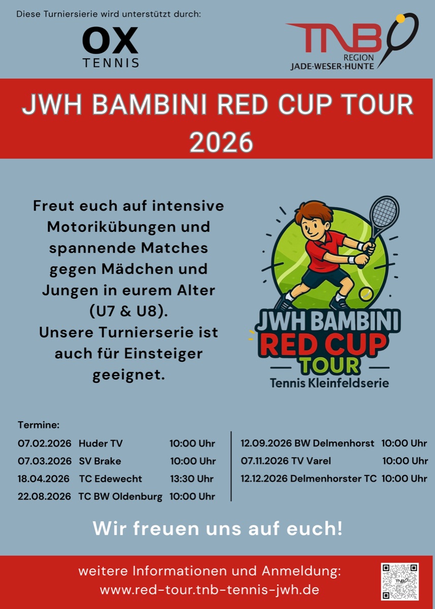 Plakat JWH Bambini Red Cup Tour 2026 mit allen Terminen